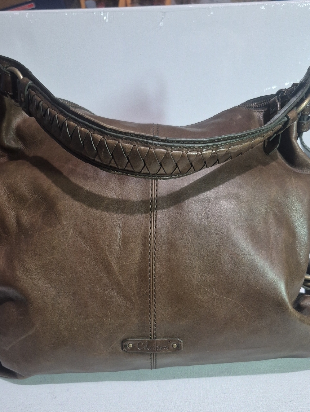 Cole Haan Brown Leather Braided-Handle Shoulder Bag